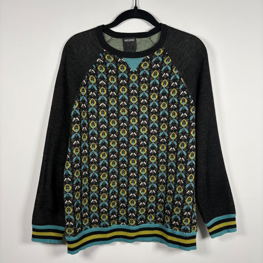 Anna Sui x James Coviello Lightweight Wool Blend Black Pattern Pullover Sweater